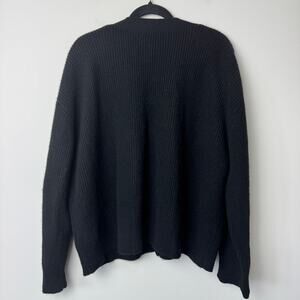 Quince 100% Mongolian Black Cashmere 2.0 Fisherman Cropped Cardigan Sweater Lg
